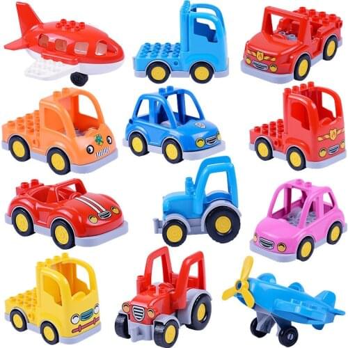 DIY Big Size Building Blocks Accessories Car Tractor Truck Airplane Classic City Traffic Serie Bus Car Compatible with Duploed