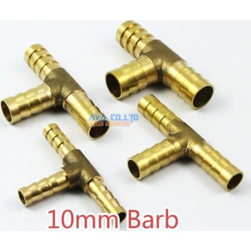 10 Pieces Brass T 3 way 10mm Barb Fuel Hose Joiner Air Gas Water Hose Connector Coupler