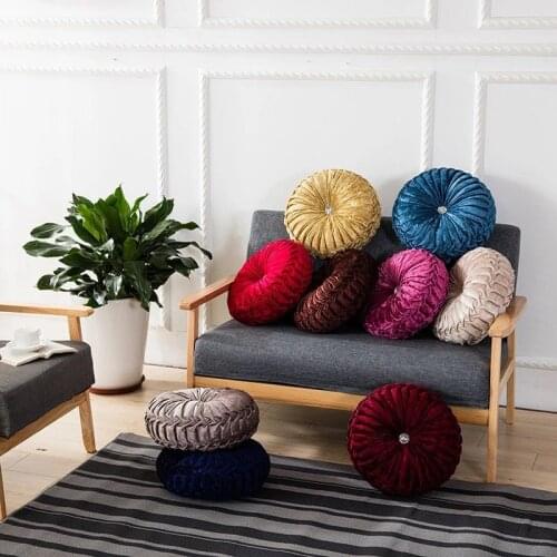 Fashion Velvet Pleated Round Floor Cushion Pillow Pouf Soft Comfortable Throw Pumpkin Pillow Home Sofa Decor 38x10cm