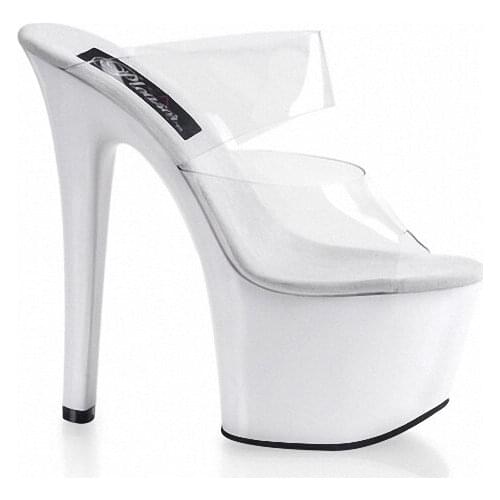 Fashionable color block metal buckle stand 17cm high heel slippers for women, womens shoes 6 inches high heel slippers for wome