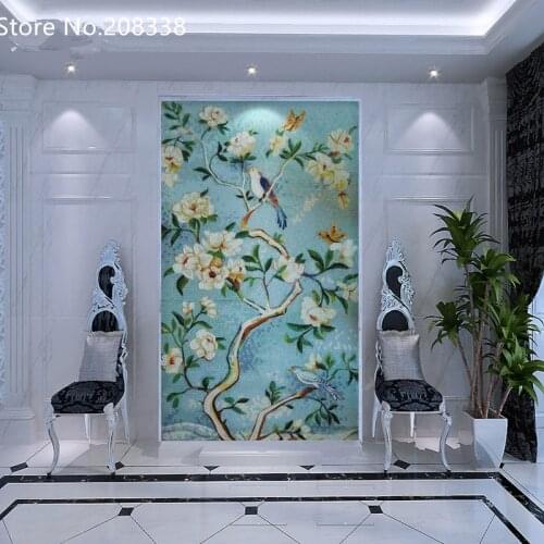 Top Fashion Promotion Freeshipping Tablet Rural Floral Design Hand Made Glass Mosaic Tile Art Wall Mural Decor