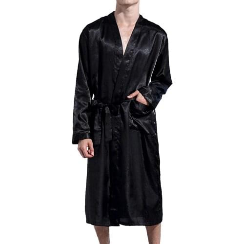Satin Robe For Men Summer Sleepwear Kimono Gown Silky Bathrobe Gown Male Nightwear Loose Intimate Lingerie Casual Home Wear