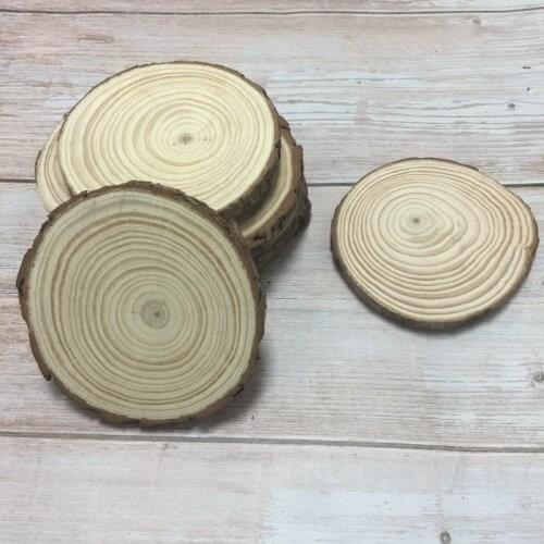 Set of 10 free shipping 8-10cm x1cm thickness rustic round wood slice with bark round wood coasters
