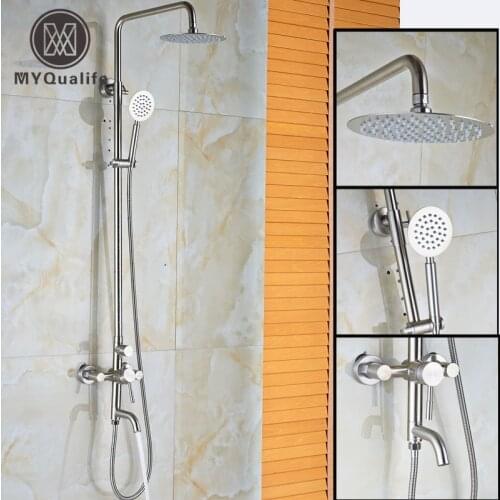 Brushed nickel 10" Rain Shower Set Wall Mounted Bath Shower System 3-functions with Handheld Shower