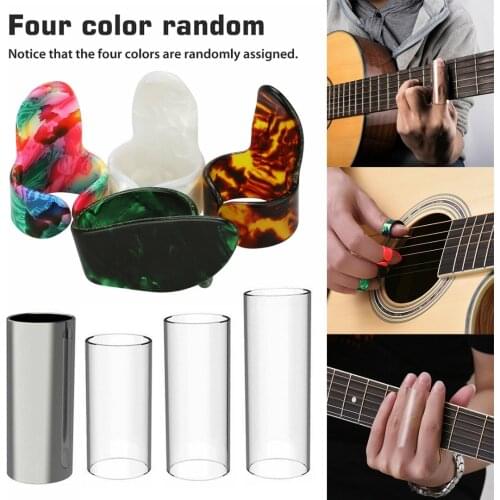 4pcs Glass Plastic Boxed Guitar Slider Set Portable Guitar Slides Thumb Finger Picks Set With Plastic Storage Box