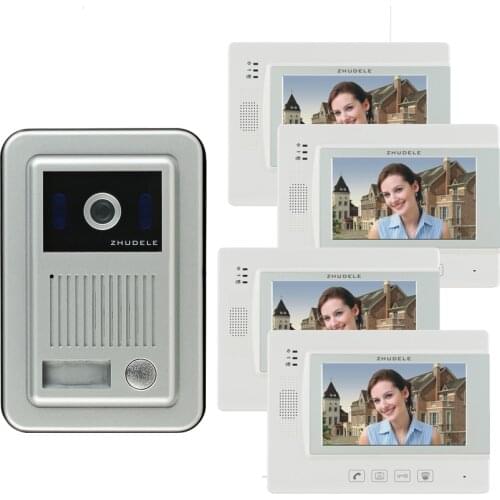 ZHUDELE New top quality 7"color video door phone,CCD camera ,touch screen can connect CCTV camera (1 to 4)