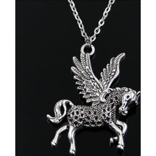 New Fashion 52*42mm Fly Horse Unicorn Pendants Round Cross Chain Short Long Mens Womens Silver Color Necklace Jewelry Gift