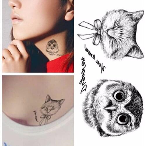 Hot Sale 2PCS Shot Sexy Men Women Spray Large Black Owl Arm Fake Transfer Tattoo Stickers Waterproof Temporary Tattoos