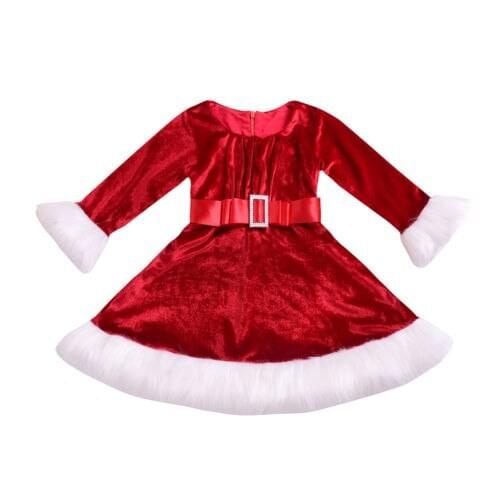 Citgeett Christmas Kids Baby Girls Velvet Dress Red White Princess Party Pageant Xmas Autumn Winter Dresses