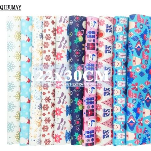 QIBUMAY 22*30cm Christmas Faux Leather Snowman Christmas tree Printed PU Leather for Bow Party Decoration Material DIY Hair bow