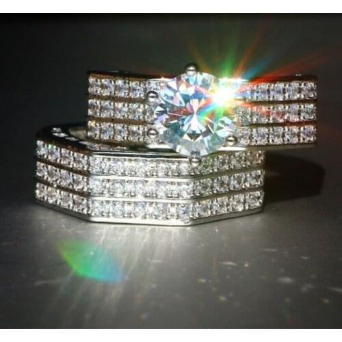 Luxury 2pcs Set White Cubic Zircon Stone Rings for Women Bridal Anniversary Engagement Wedding Lover Rings Jewelry