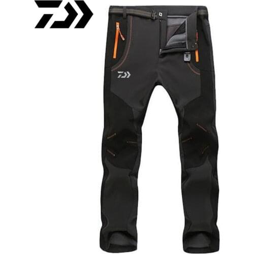 DAIWA Fishing Pants Mountaineering Fleece Waterproof Pants Mens Outdoor Fishing Trousers Travel Quick-drying Fishing Pants