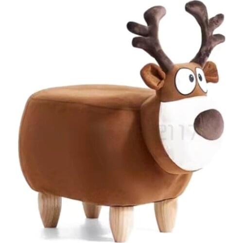Solid wood childrens deer stool household shoe changing cartoon stool cute animal chair