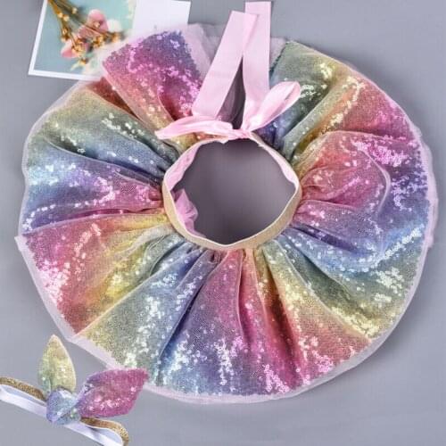 Rainbow Colorful Girls skirts Newborn Baby Kid Girl Bow Headband+Sequin Tutu Skirt Photo Costume Prop