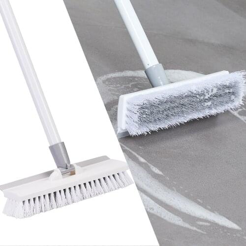 Yocada Floor Scrub Brush with 50 in Adjustable Stainless Metal Long Handle Scrubber with Stiff Bristles for Tile Cleaning