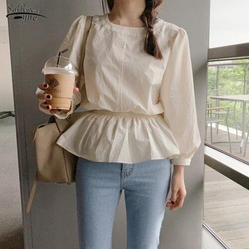 2021 Fall New Long Sleeve Shirt Women Blouses Shirts Apricot Blouse Ruffle Sashes Casual Women Clothes Chemisier Femme 10102