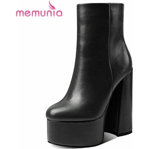 MEMUNIA Hot Sale Fashoin Ankle Boots Zipper Platform Female Shoes Winter Quare Heels Women Hand Made Retro Big Size Ladies Boots