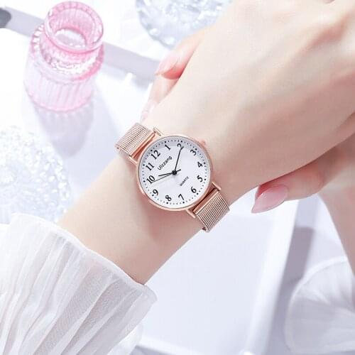 Watch Womens Mute Student Simple Temperament Personality Metal Leather Strap Quartz Watch