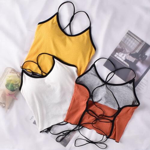 Heliar Cute Bandage Backless Camis Spaghetti Strap Women Crop Tank Top Cropped Halter Tops Women Padded Tops Women