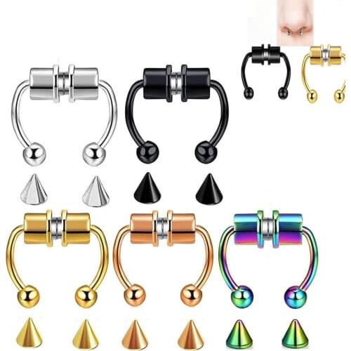 1pc U Shaped Fake Nose Clips Hip Hop Rock Party Favors Jewelry Hoop Septum Rings Stainless Steel Magnet Piercing Fake Piercing