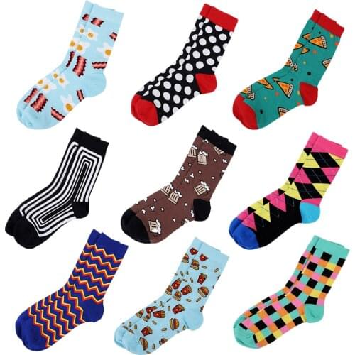 21 Color Combed Cotton Food Animal Stripe Dots Men Socks Dress Business Harajuku Sock