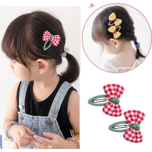 6PCS/Set Girls Hair Bows Clips Plaid Pure Cotton Hairpins Kids Toddlers Cloth Barrettes Ornaments Headdress
