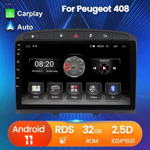 Android 11 RDS Radio FM Car Multimedia GPS Navigation Player For Peugeot 308 408 2010-2016 2.5D Screen SWC Camera Mirror Link