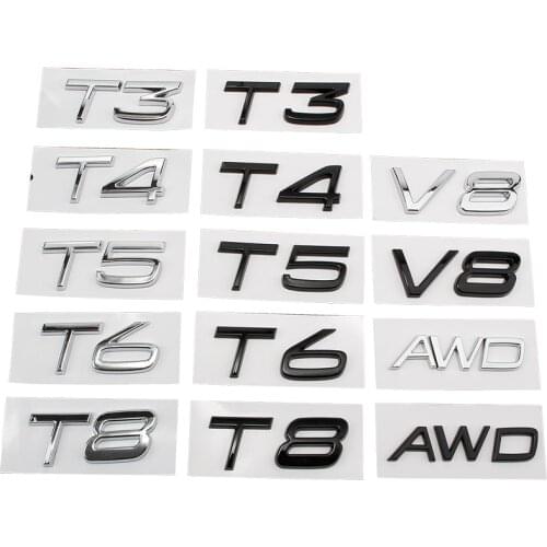 Car ABS Displacement Logo Replace Badge Emblem Decal Sticker For Volvo S60 S80 S90 XC90 XC60 V40 V70 V60 T3 T4 T5 T6 T8 V8 AWD