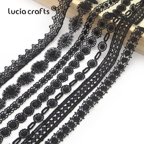 Lucia crafts 5yards/lot Multi Size Option Black Lace Fabric Ribbons DIY Sewing Garment Handmade Accessories N0811