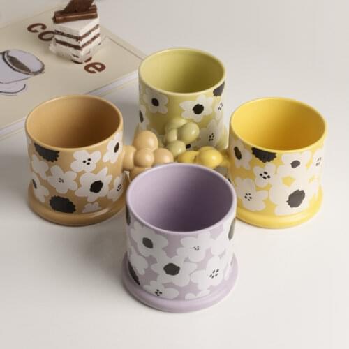 Cutelife Nordic Flower Small Ceramics Coffee Cup Kitchen Breakfast Milk Tea Mug Cute Creative Vintage Gifts Drinkware Handle Cup