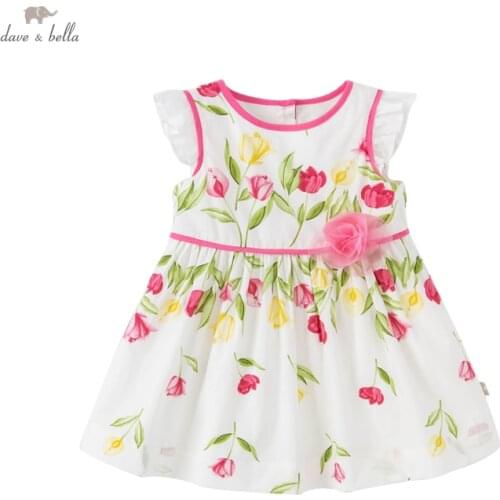 DBS16803 dave bella summer baby girls cute floral print dress children fashion party dress kids infant lolita clothes