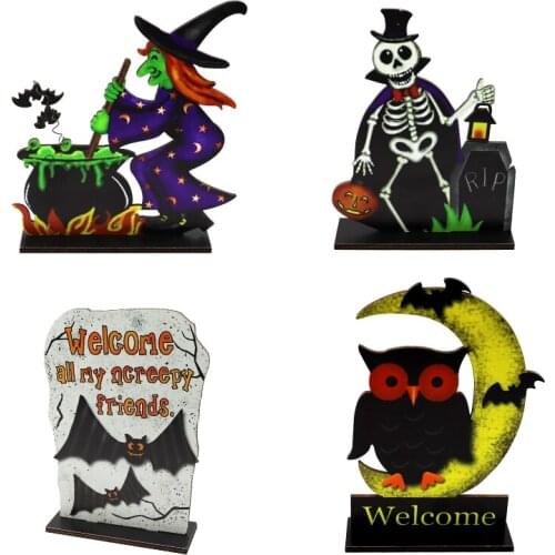 Halloween Pumpkin Wooden Ornament Decoration Letters Table Decor Halloween Pumpkin Cat Sign Desktop Topper Halloween Decoration