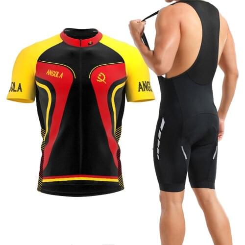 Classic Retro Angola Mens Short Sleeve Summer Cycling Jersey Set Bicycle Outdoor Road MTB Wear Bike Clothing Quick Dry