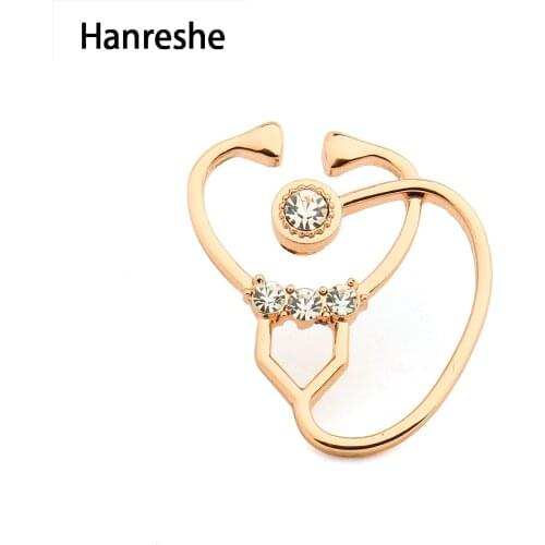 HANRESHE 3 Colors Stethoscope Pin Brooches Gift for Doctor/Nurse Crystal Brooch for Women Rose Gold Silve Gold Jewelry Pin