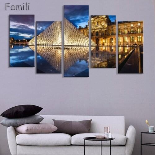 Canvas Paintings 5 Piece Canvas Art Paris Seine Scenery Photography Printed on Fabric Morden Home Decor Sofa Backdrop