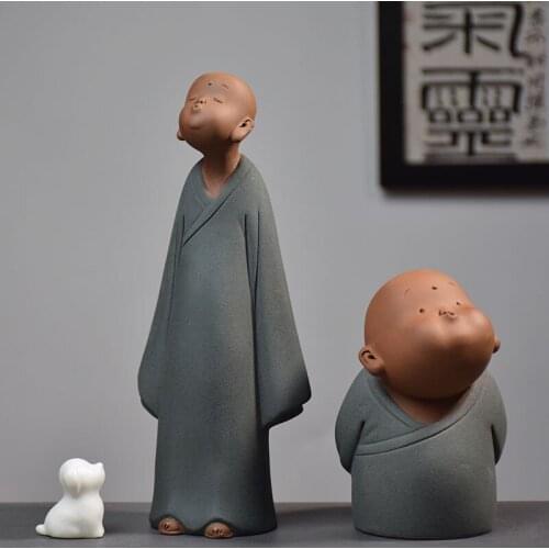 Zen Purple Sand Ceramic Home Decorations Little Monk Samanera Tea Ornaments Furnishings Bookshelf Ugly and Cute Ornaments