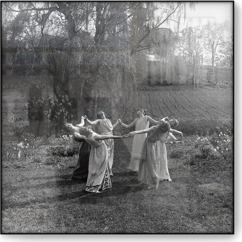 Circle of Women Dancing Moon Light Dance Meadow Pagan Witches Wiccan Magic Coven Seance Canvas Wall Art Poster Painting Picture