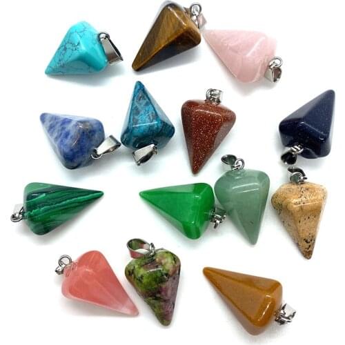 Natural Stone Pendant Tapered Tiger Eye Malachite Blue Turquoise Blue Sandstone Crystal DIY Pendant Jewelry Necklace Accessories