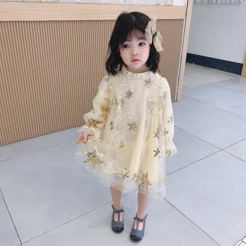 Summer Princess Dress For Girls Toddler Kid Baby Clothes Sequins Stars Print Mesh Dress Elegant Party Club Sweet Bling Dresses