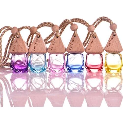 Mini 6ml Glass Car Perfume Bottles Pendant With Wood Cap Hanging Cute Air Freshener Carrier LX7696