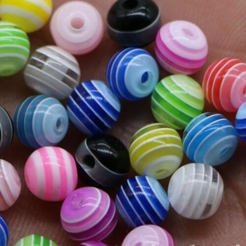 Fashion 100 piece/lot 6mm Striped Colourful Round Acrylic Loose Spacer DIY Beads For Findings Jewelry Making Bracelet
