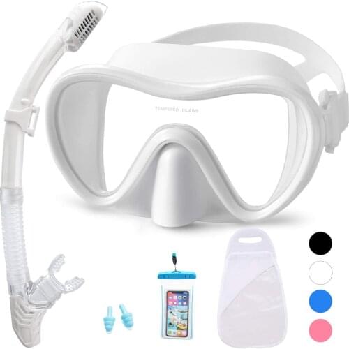 Anti-fog Snorkel Set with Waterproof Case & Carrying Bag Snorkeling Mask with Impact Resistant Panoramic Tempered Glass Swimming