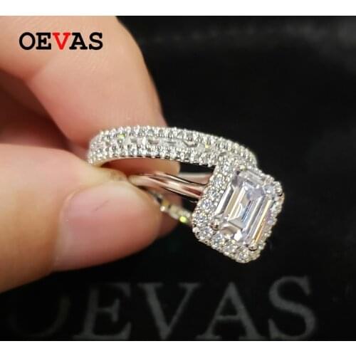 OEVAS 100% 925 Sterling Silver Bridal Rings Set Sparkling Full High Carbon Diamond Wedding Engagement Party Fine Jewelry Gifts