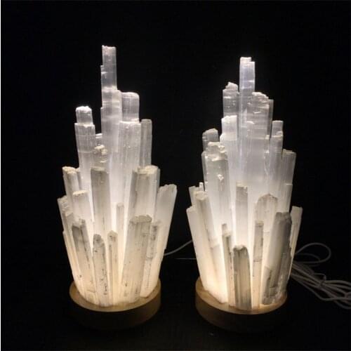 Natural Quartz Crystal Flash Selenite Tower Lamp Reiki Healing Home Decor Mineral Specimen Collection