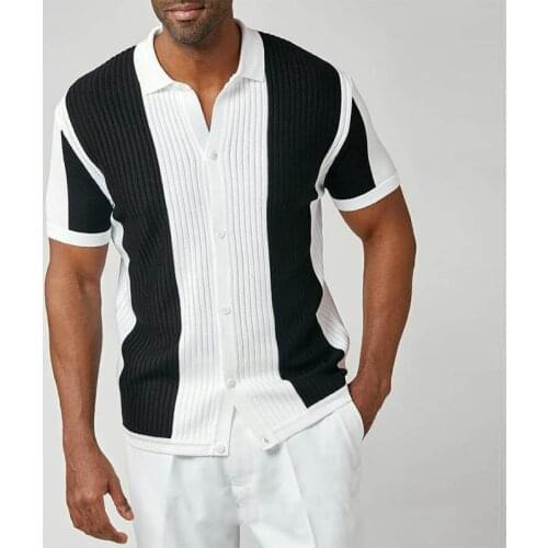New Fashion Knitted Shirt Men Color Stitching Short Sleeve Cardigan Shirt For Male Clothing Summer Streetwear Casual Men Tops