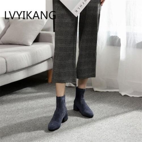 New 2019 Women Booties Fashion Ankle Boots Square head Winter Shoes Autumn Square Heels Booties Thick heel Suede Women Boots