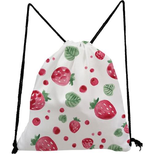 Refreshing Strawberry Printed Drawstring Bags Simple Fruit Backpack Bag Unisex Shoe Bag for School High Capacity Casual Book Bag