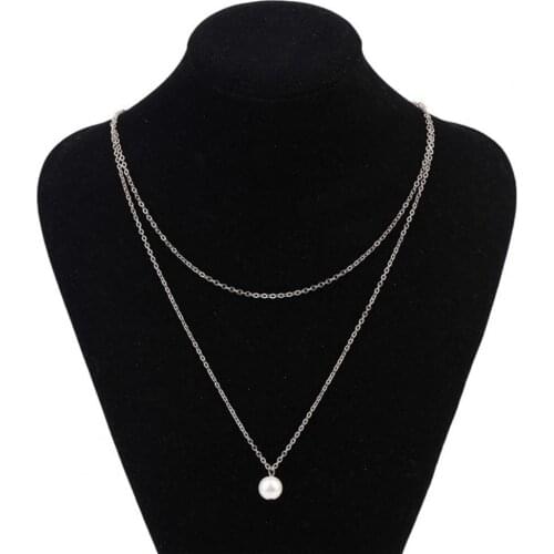 Necklace Simple Wear-resistant Women Double Layer Faux Pearl Pendant Chain for Party Choker Necklace Pendant Vintage Necklace