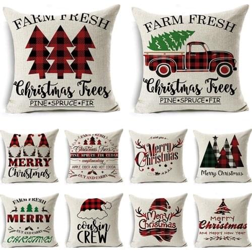 WZH Christmas Pillowcase Cushion Cover Throw Linen Pillow Case Merry Christmas Gifts Home Office Living Room 18*18in