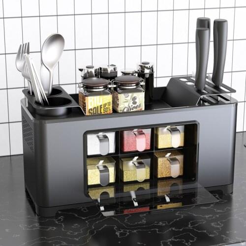 Mesh design Stainless steel kitchen shelf Strong load-bearing knife holder Spice bottle seasoning rack